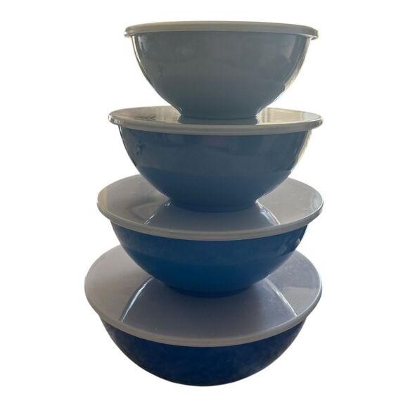 4 Martha Stewart Collection Melamine Nesting Bowl Set Mixing Bowls & Lids Blue - Picture 1 of 4